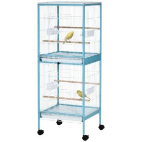 PawHut 55" 2 In 1 Parrot Cage with Wheels, Bird Cage, Easy to clean Aviary, Parakeet House, Finches Budgies, Blue
