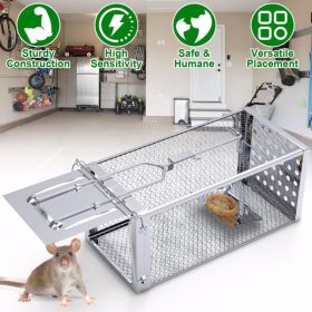 Stainless Steel Rodent Trap - High Sensitivity Pedal Auto-Locks Door, Humane Live Capture - Safe, Durable, Indoor/Outdoor Versatile Placement